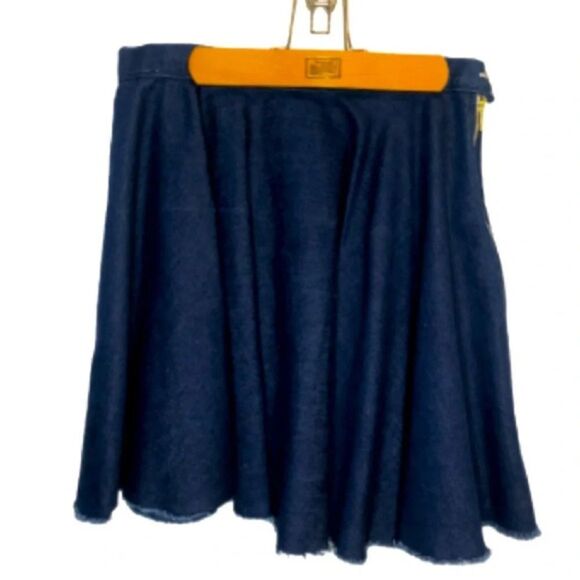 Dark denim pleated skater skirt size Medium Jean skirt sk8 circle skirt handmade - Picture 1 of 2